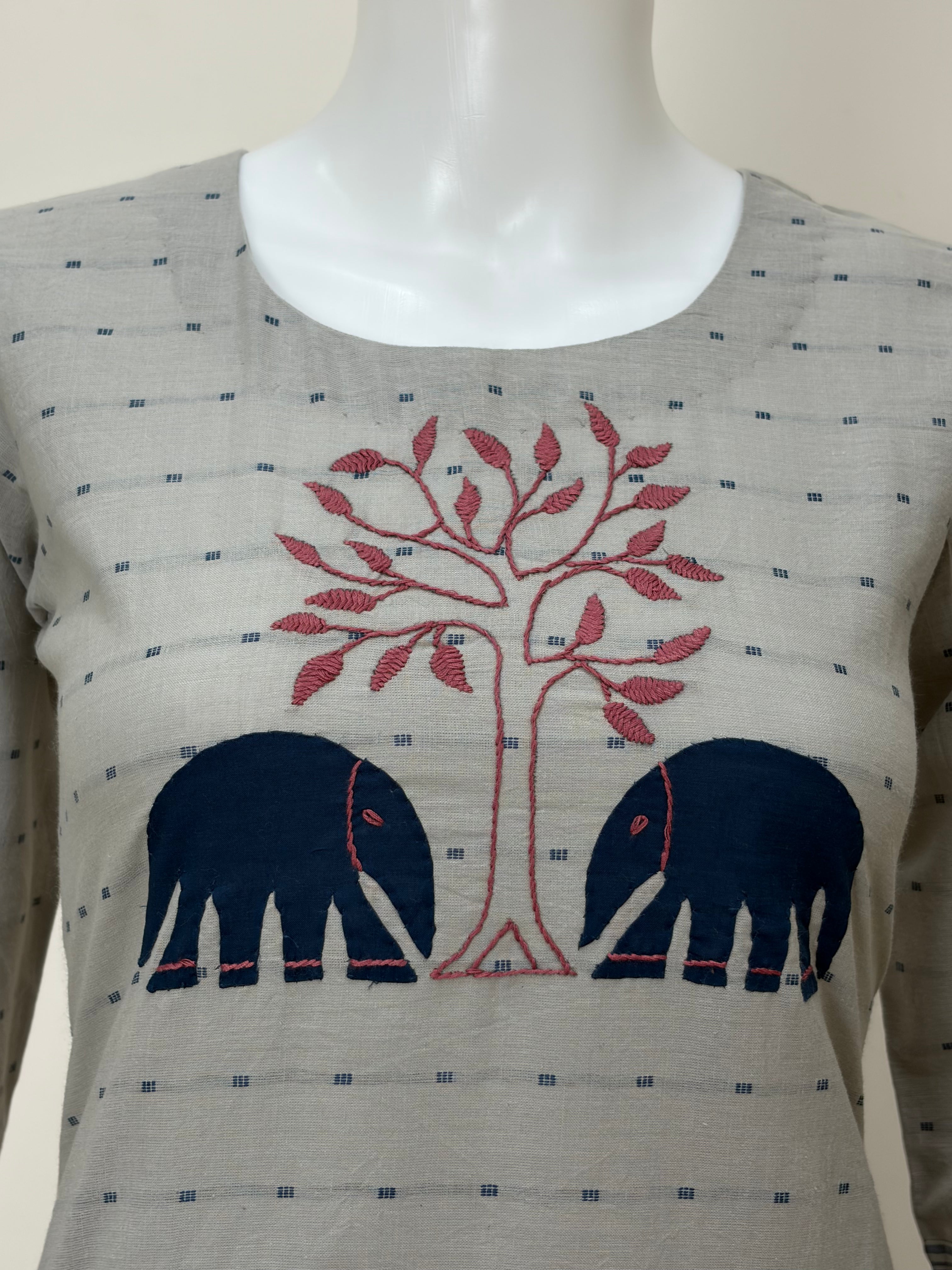 Grey Jamdani Handwork Elephant Cutwork