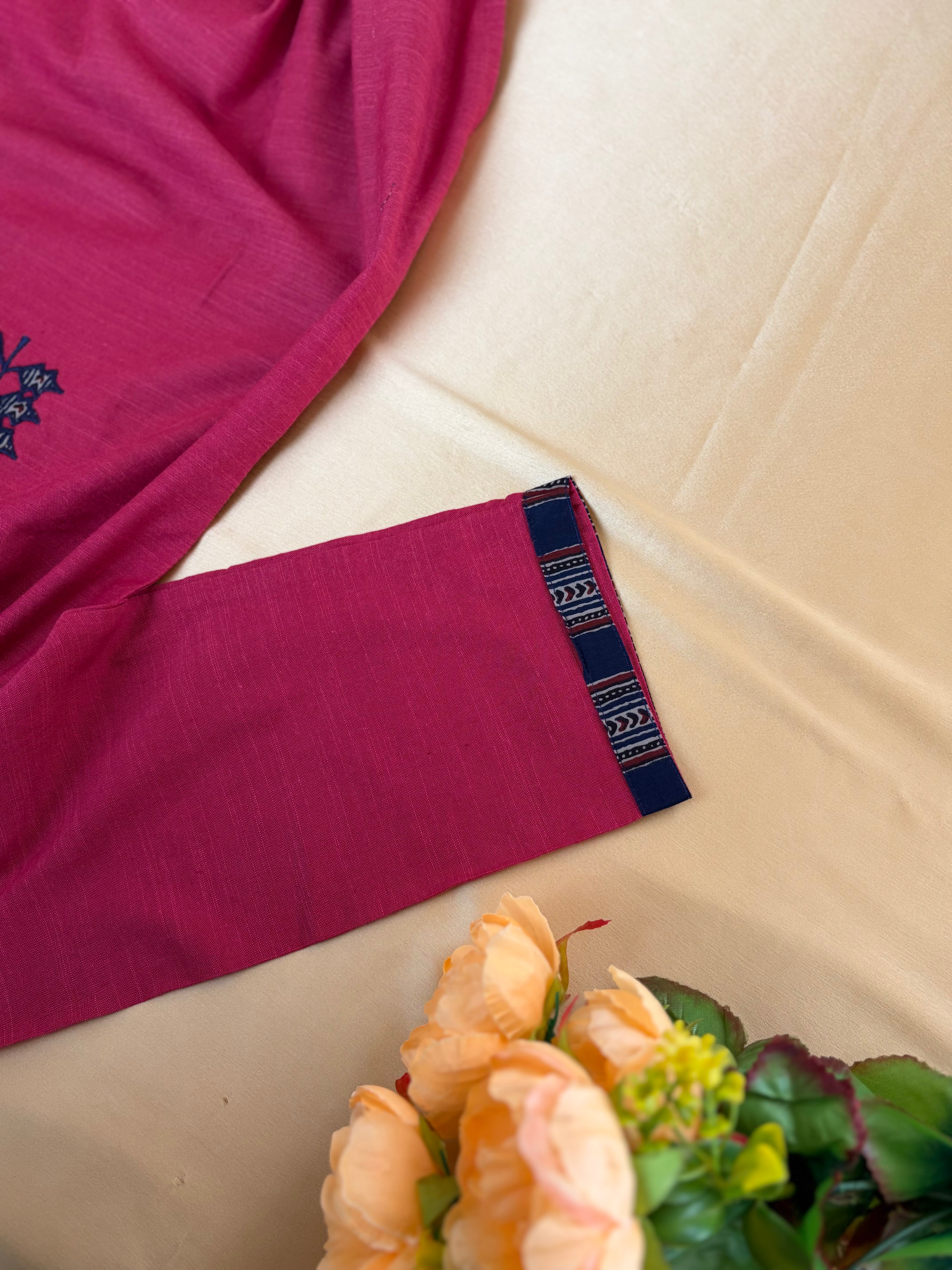 Rani Pink Handloom Cotton kurti with pallazzo pants