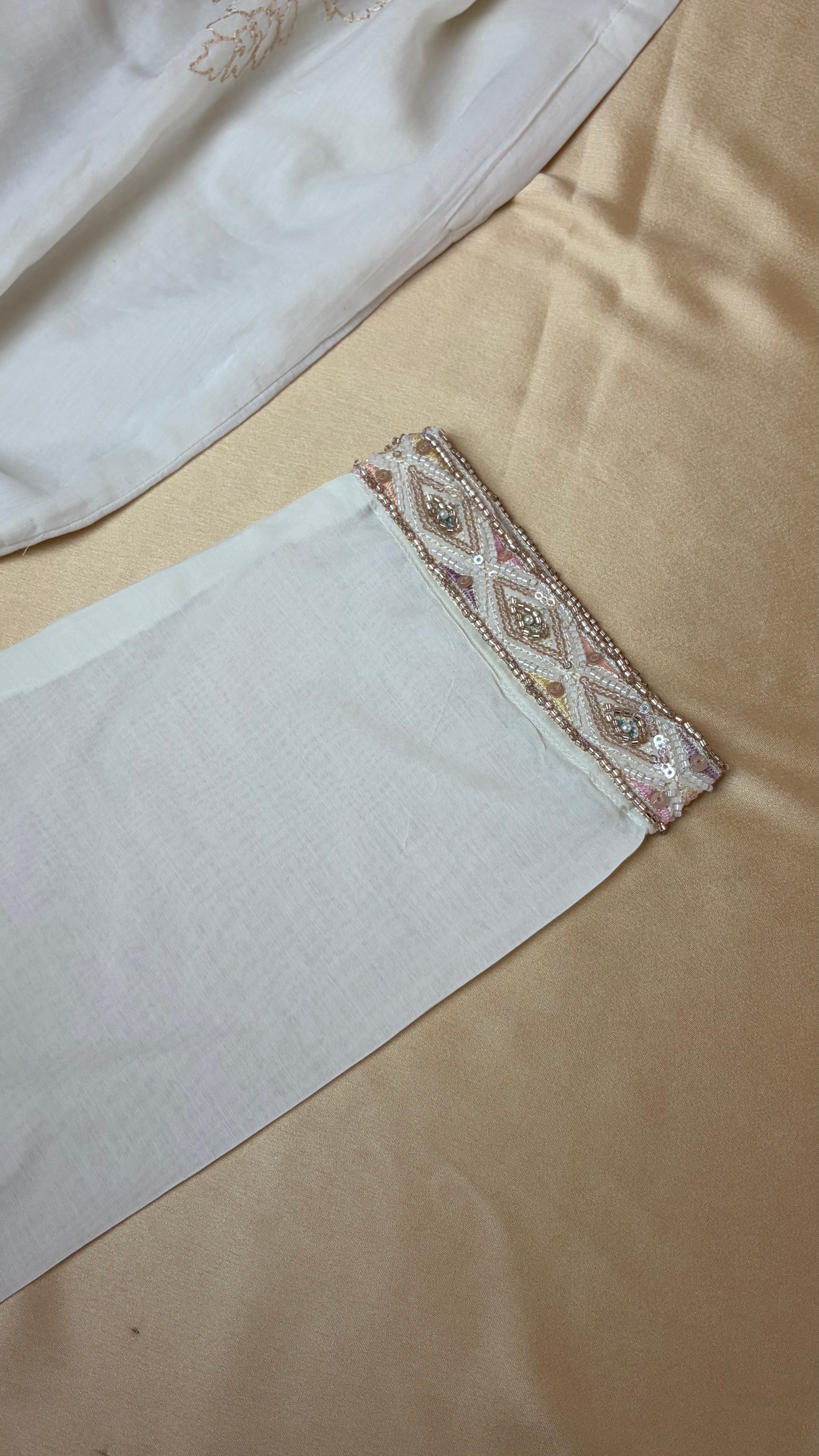 Butter Cream Mul Chanderi Silk Heavy Work