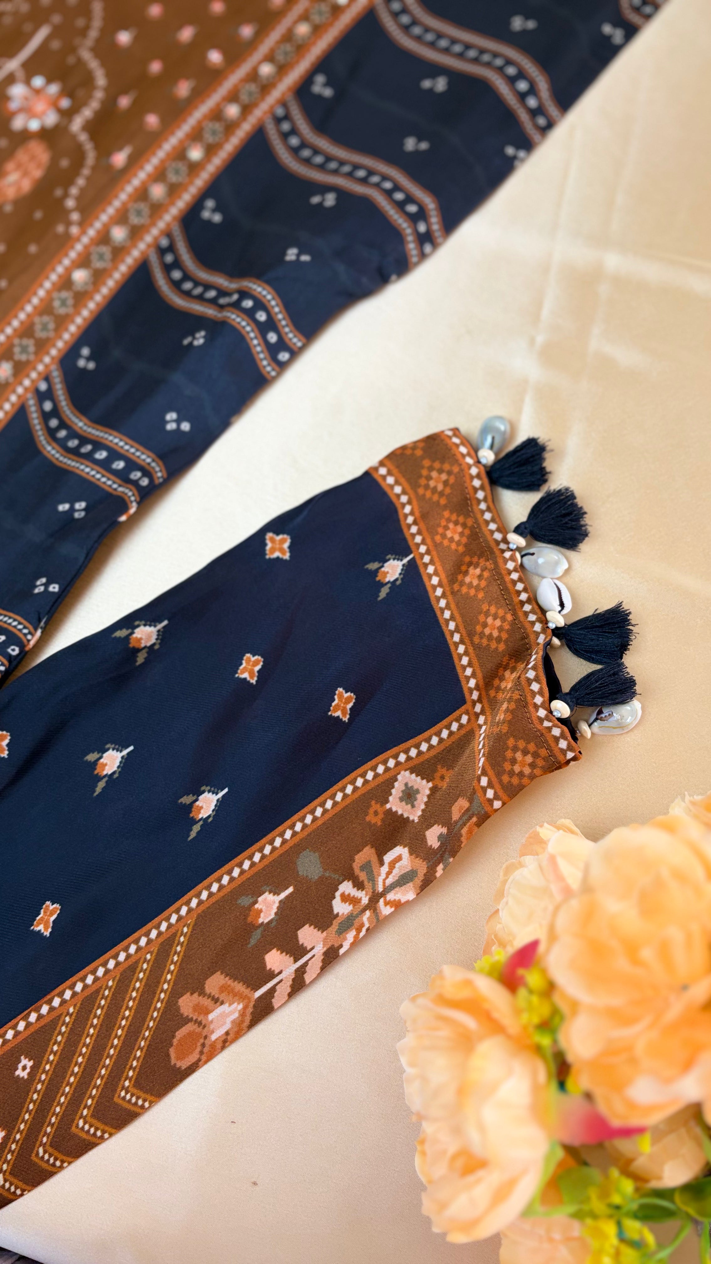 Black crepe silk kurti set with tassels