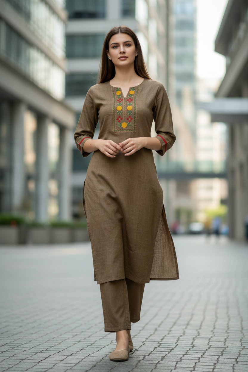 Handloom cotton kurti with Straight pants