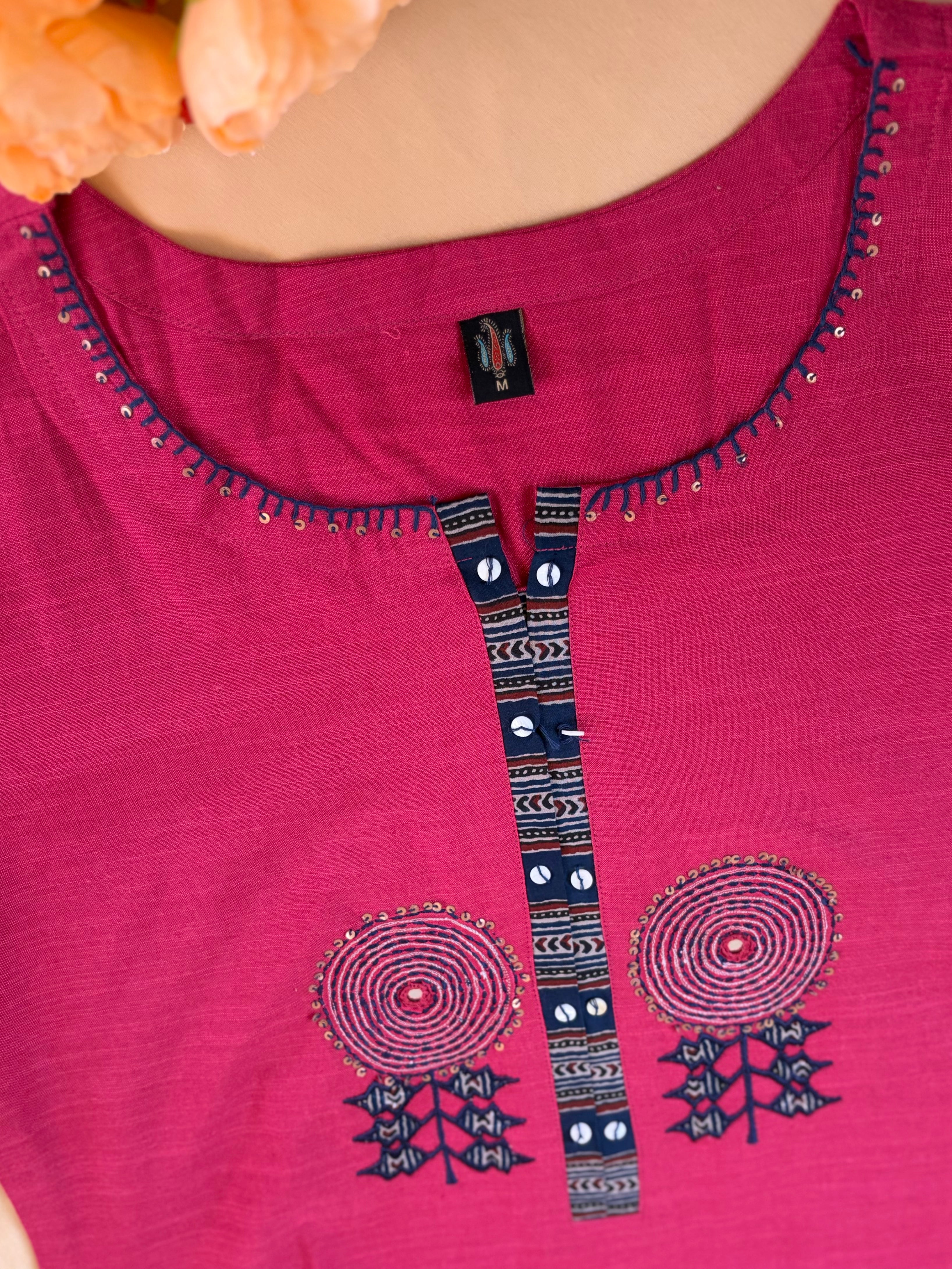 Rani Pink Handloom Cotton kurti with pallazzo pants