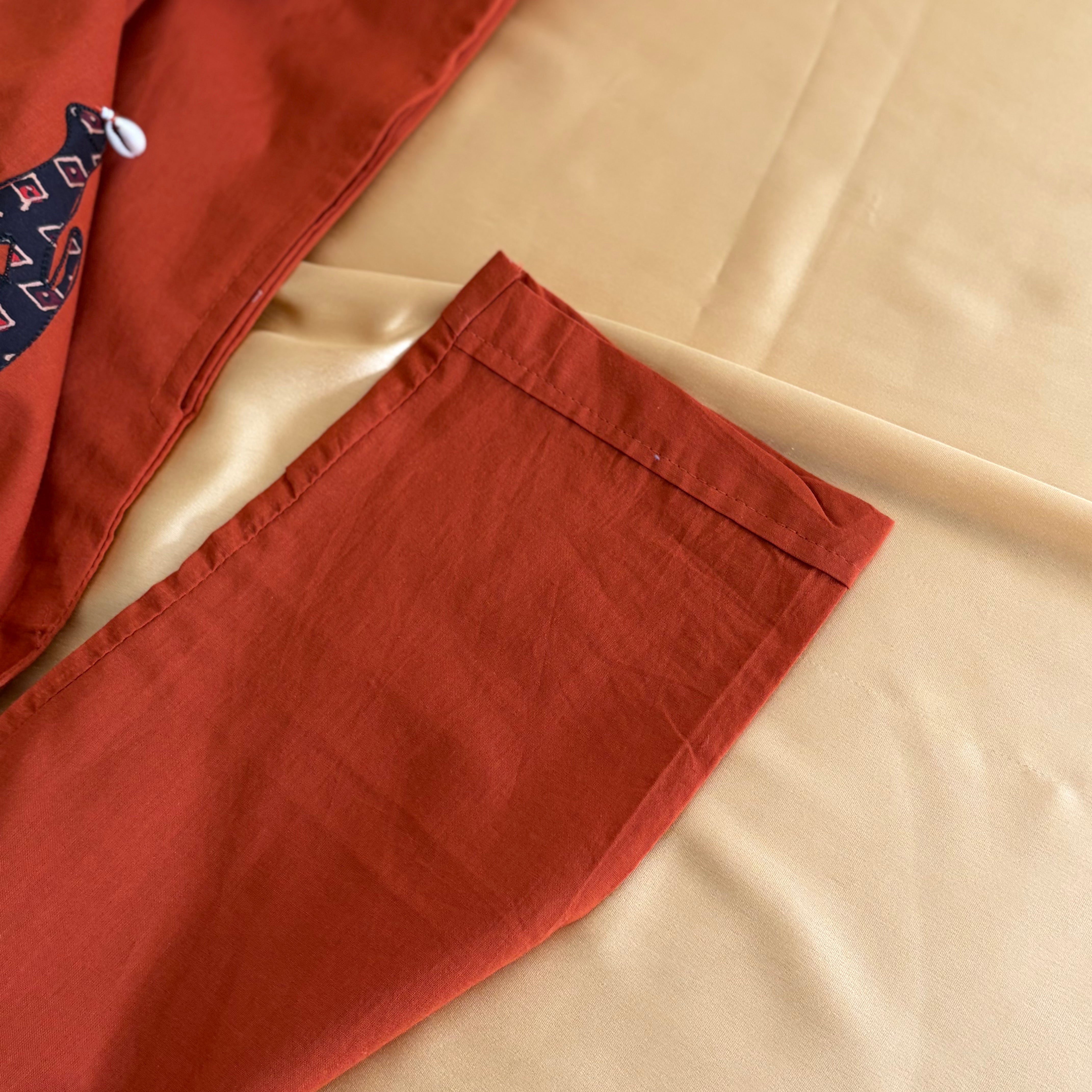 Rustic Orange Elephant cutwork kurti with dupatta