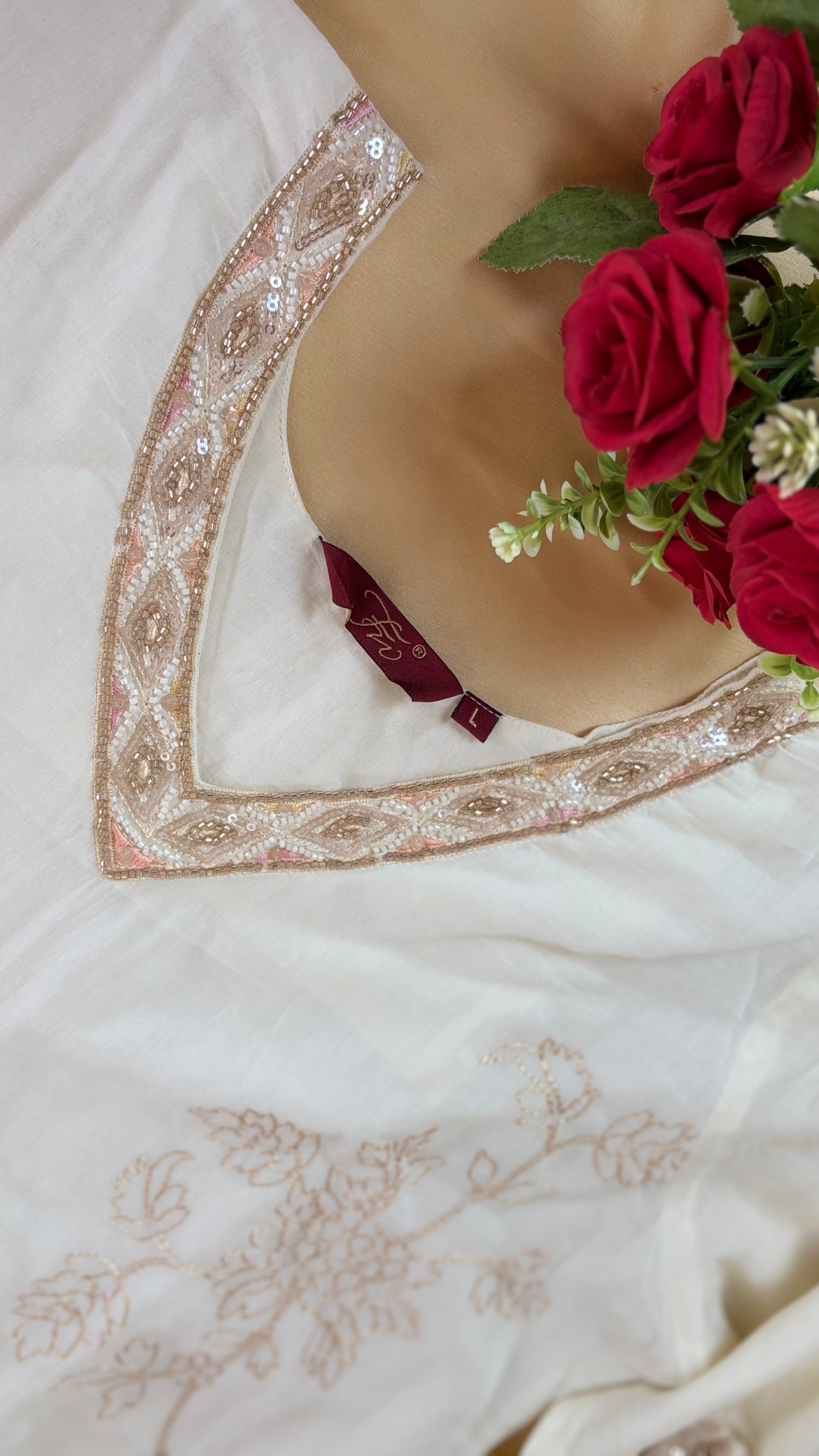 Butter Cream Mul Chanderi Silk Heavy Work