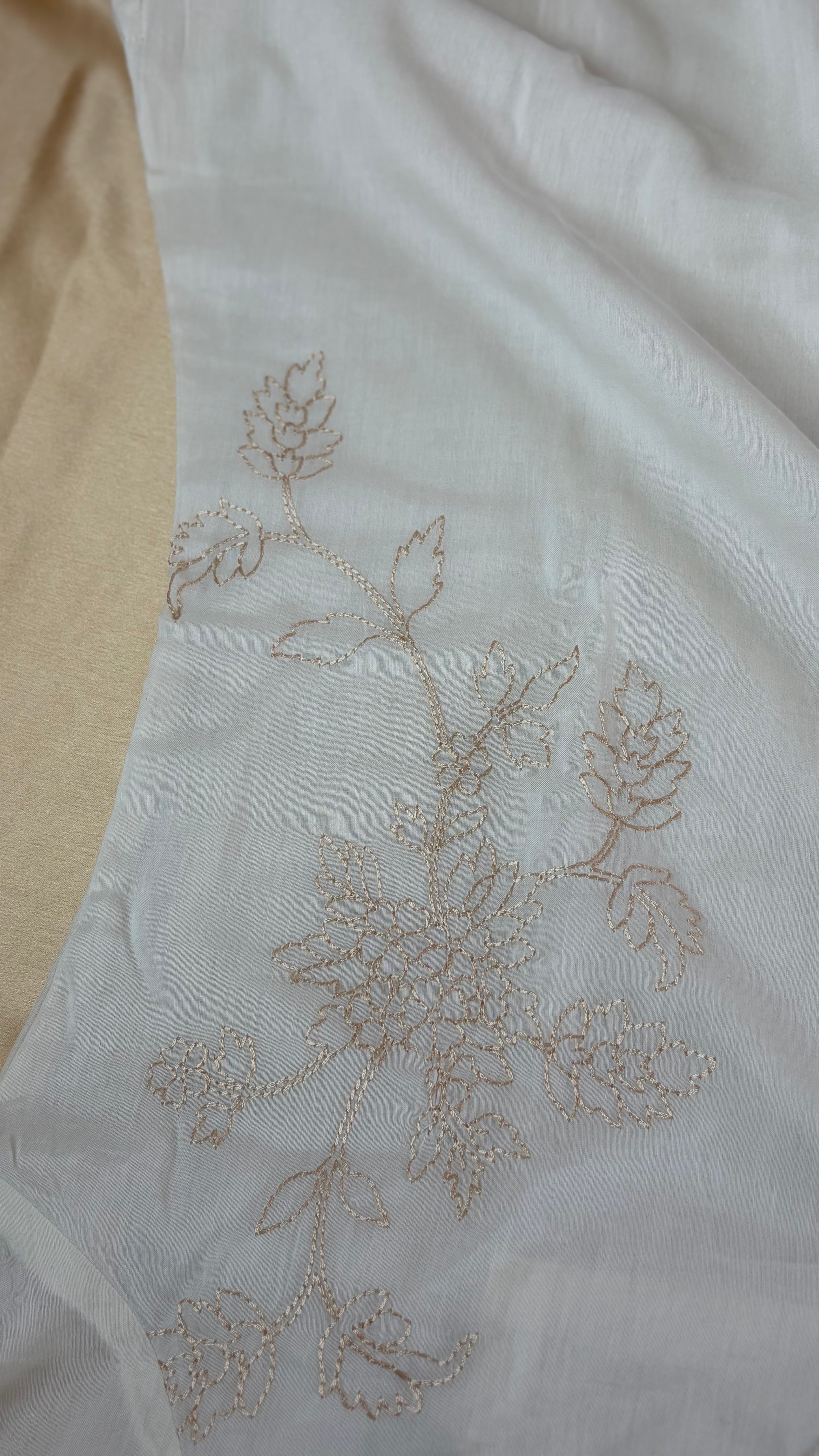 Butter Cream Mul Chanderi Silk Heavy Work