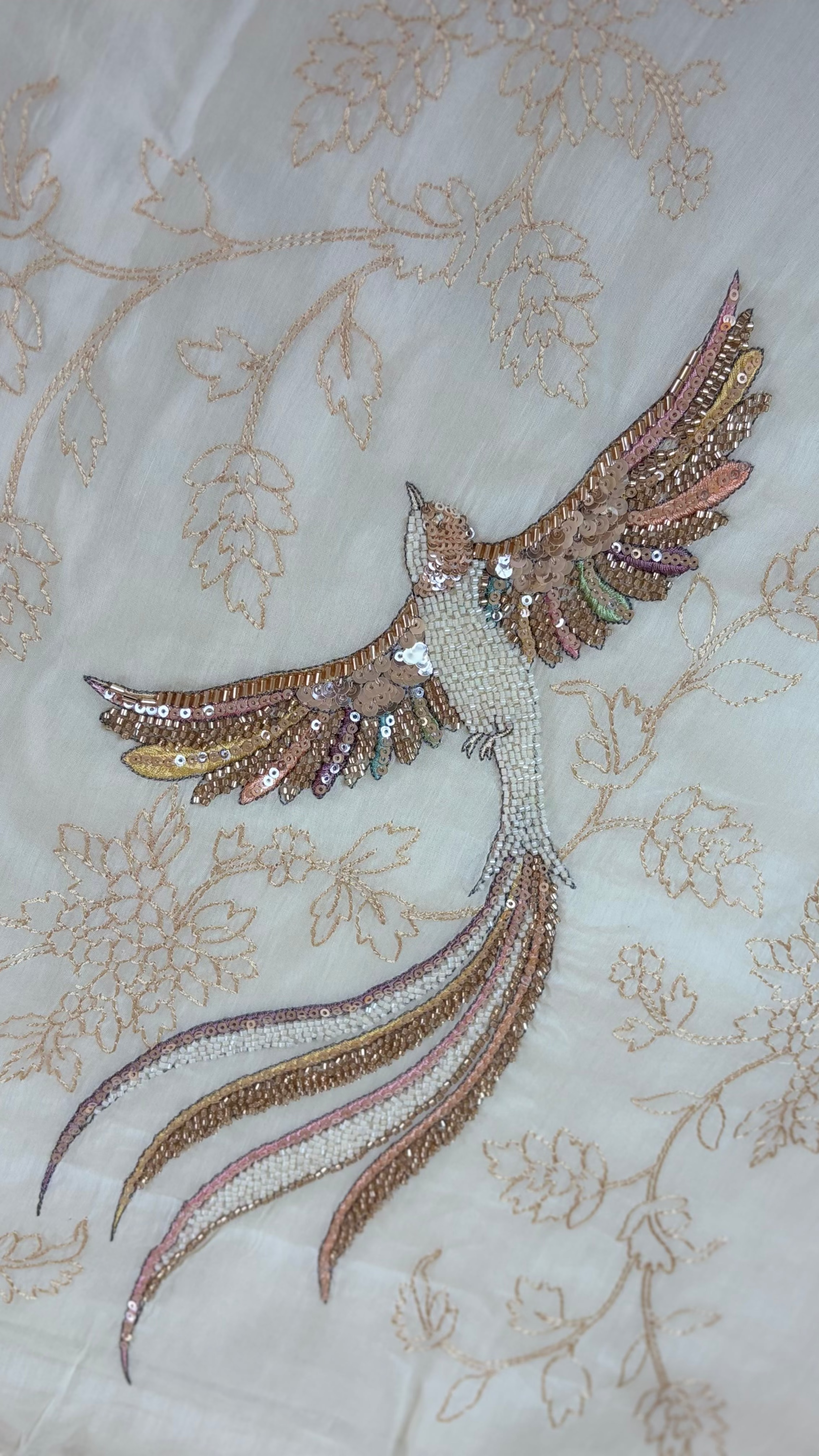 Butter Cream Mul Chanderi Silk Heavy Work