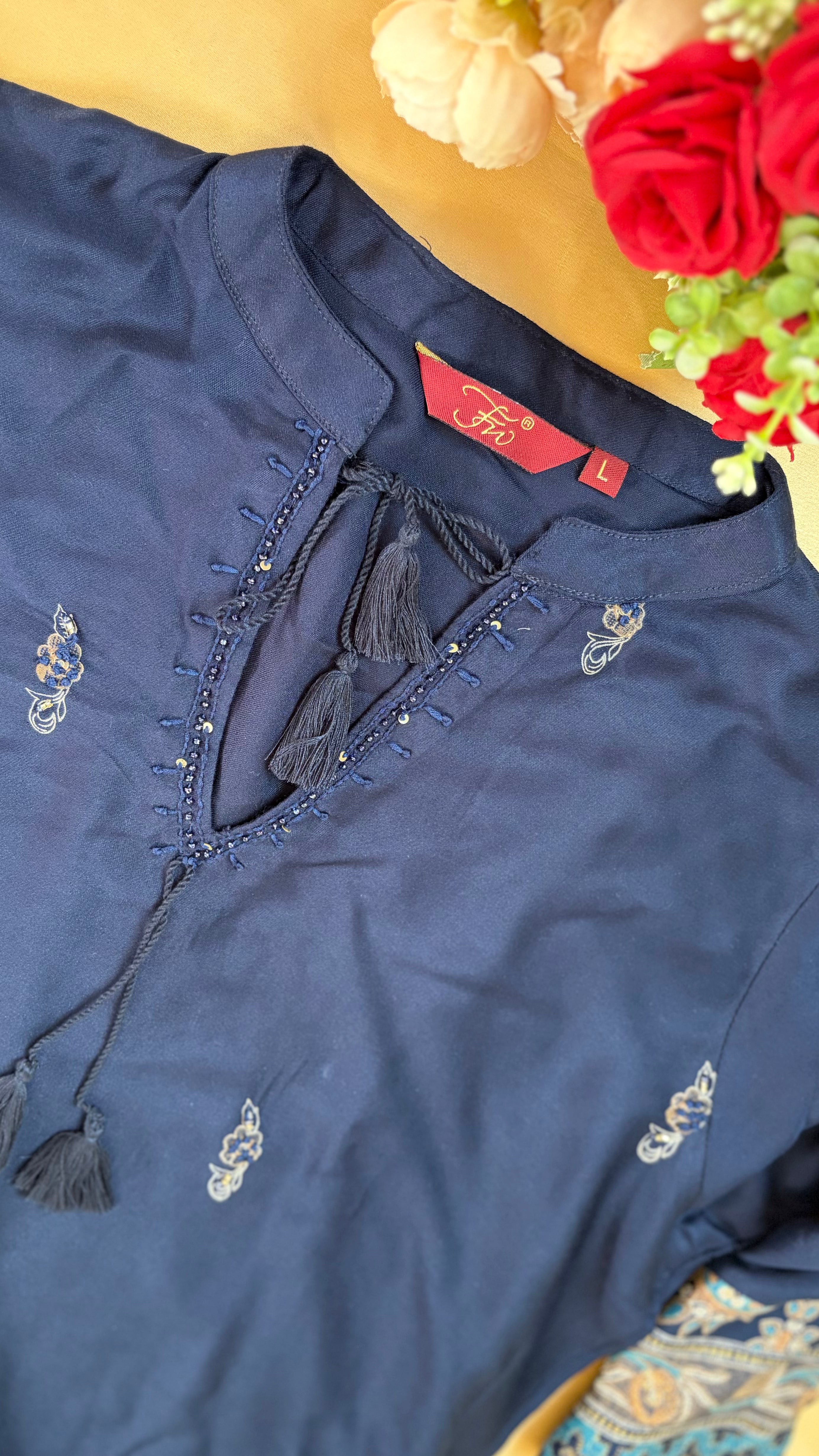 Navy Blue Butter Crepe Silk Collar Co-Ord set