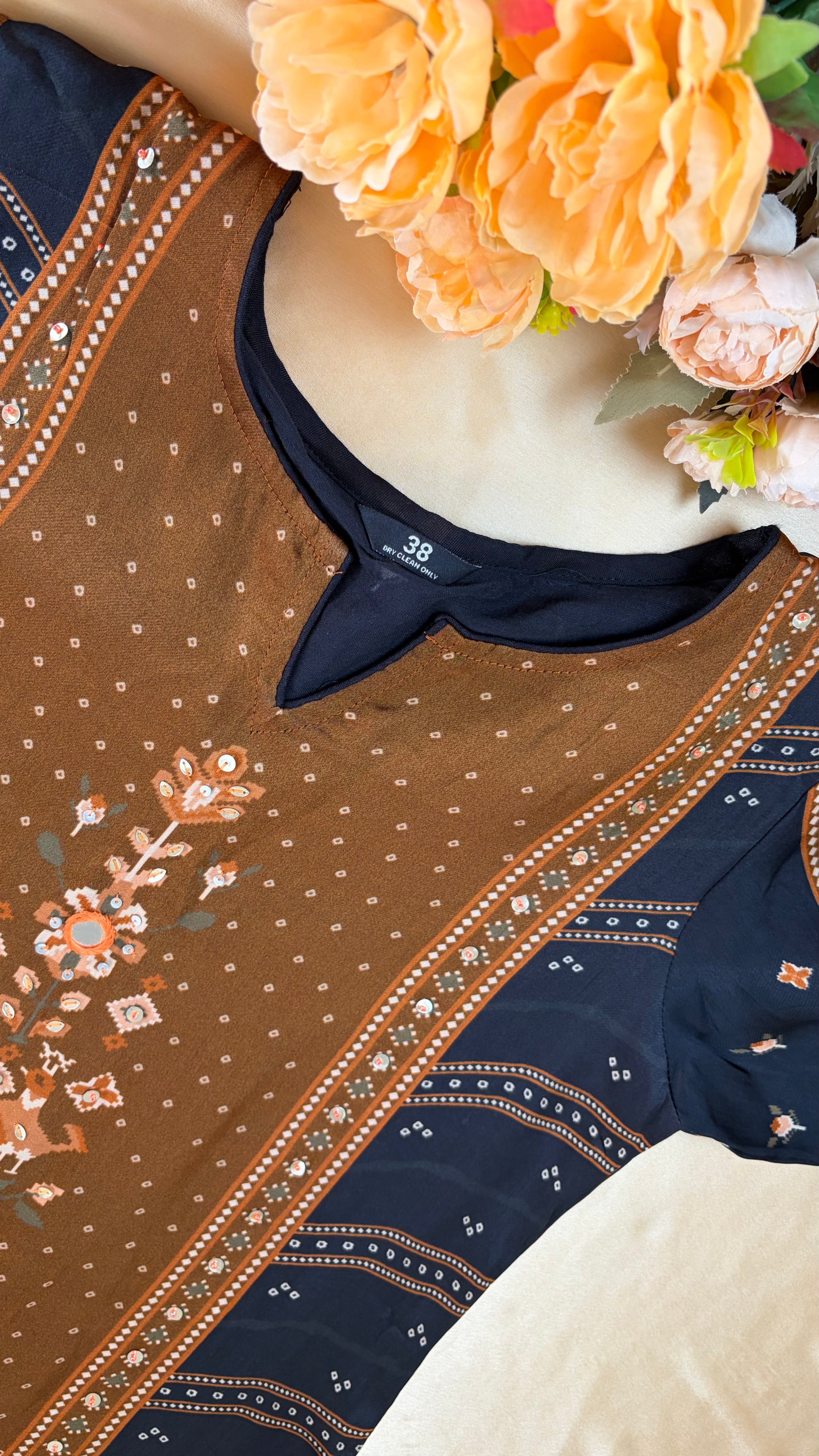 Black crepe silk kurti set with tassels