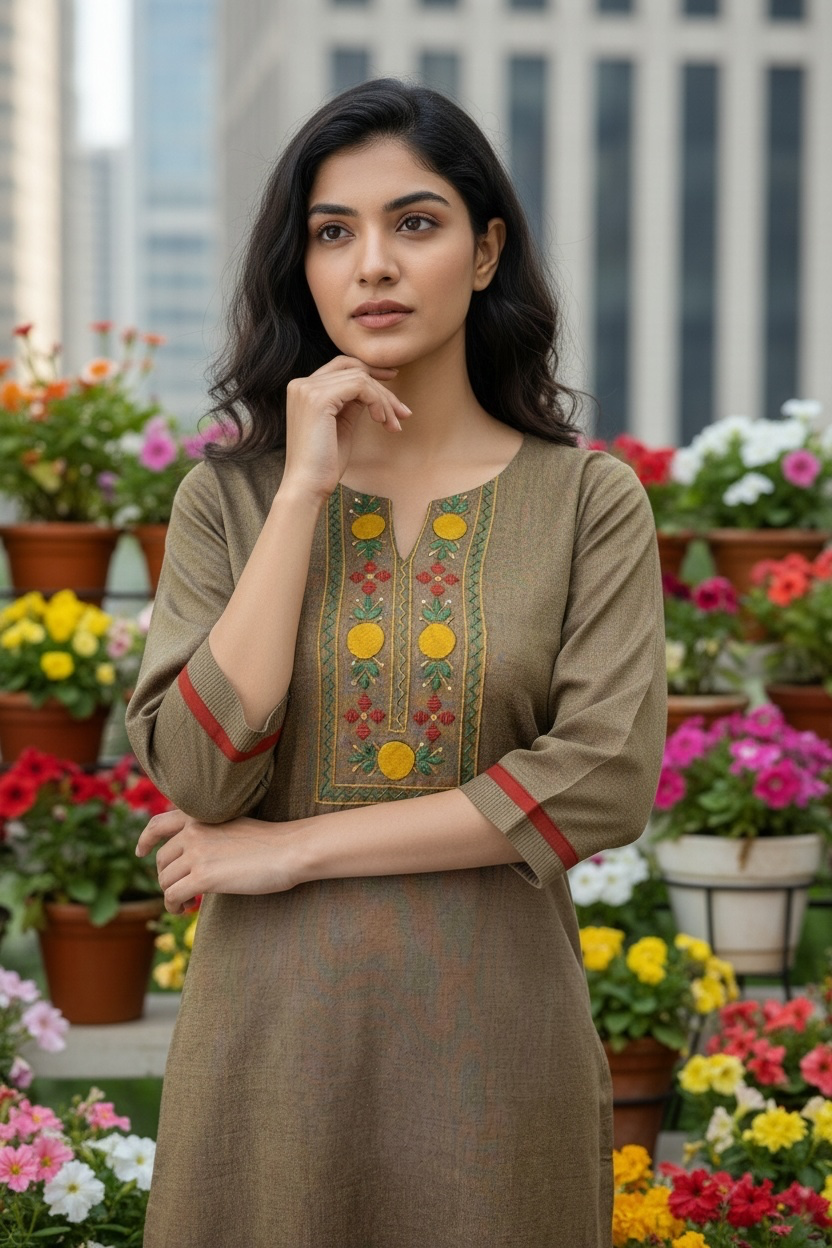 Handloom cotton kurti with Straight pants