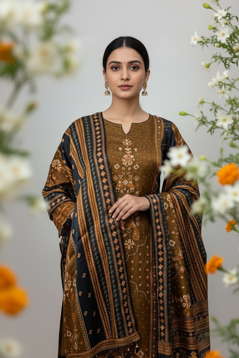 Black crepe silk kurti set with tassels