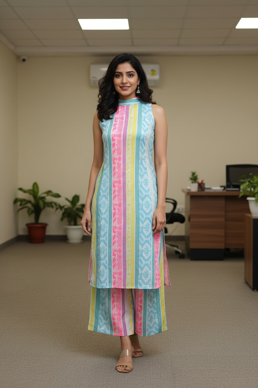 Multi-Colour Halter neck stripes Jackard Weave